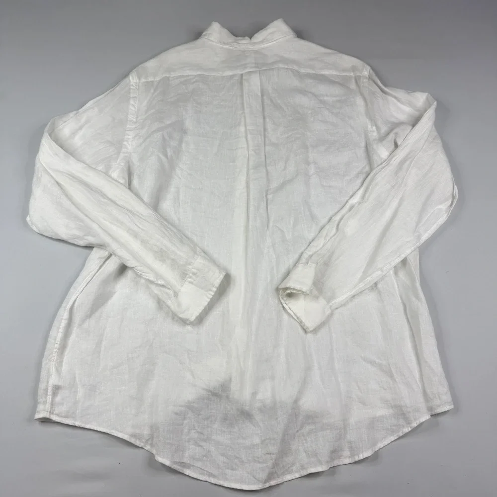 Polo Ralph Lauren Button Down Mens 2XL White 100% Linen Classic Fit Long Sleeve